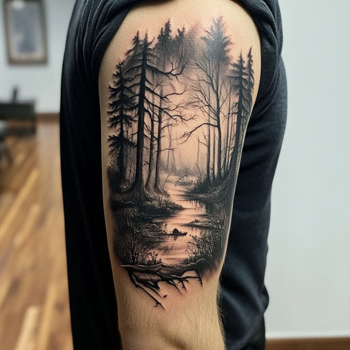 Mystical forest tricep tattoo