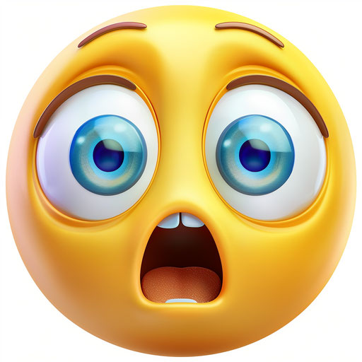 Confused emoji with large blue eyes and wide open mouth