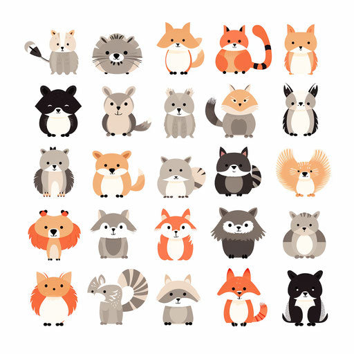 Minimalist style cute animal clipart on white background
