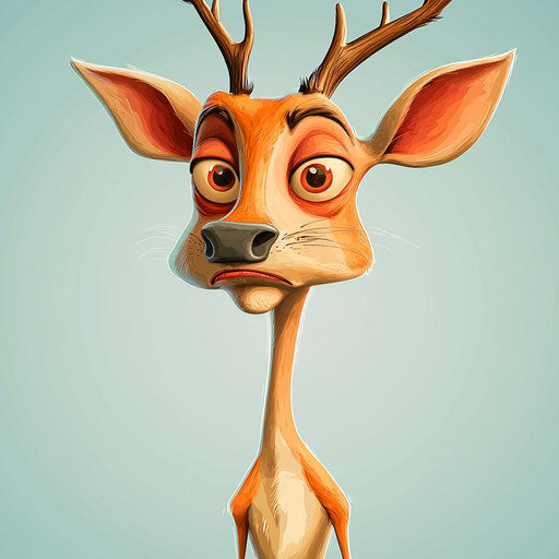 Humorous caricature of a deer with human characteristics