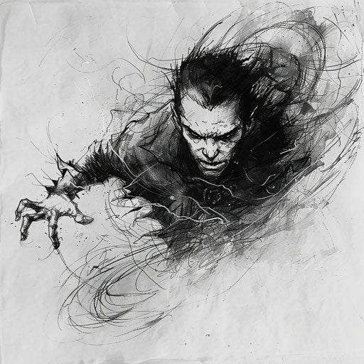 Dynamic vampire tattoo sketch with bursts of energy and speed