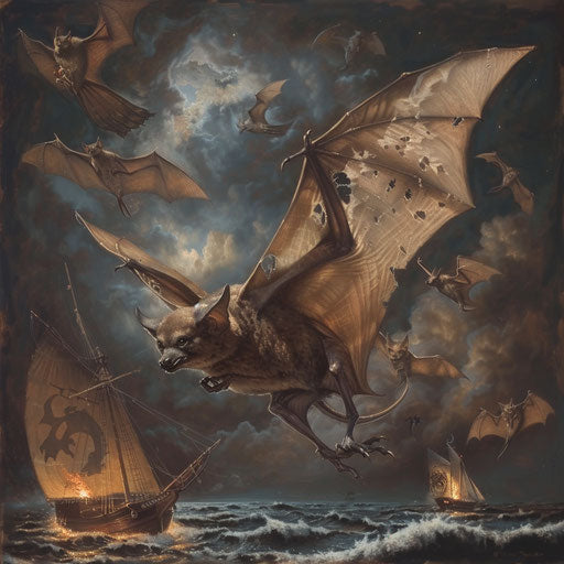 Bat pirate of the seas with crew of night creatures