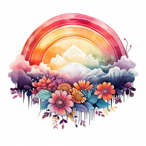 Boho rainbow clipart in the style of Chiaroscuro Art, on white background