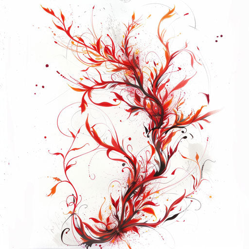 Illustration of fiery vine tattoo on white background