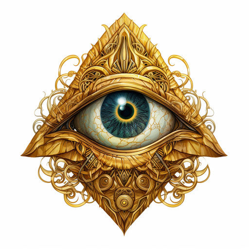 Circular golden all-seeing eye in organic geometric shapes
