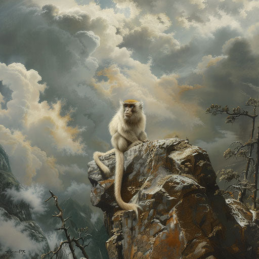 Yunnan snub-nosed monkey on rocky outcrop