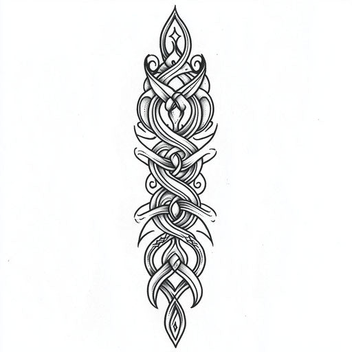 Flat tattoo sketch of Celtic knotwork on outer forearm