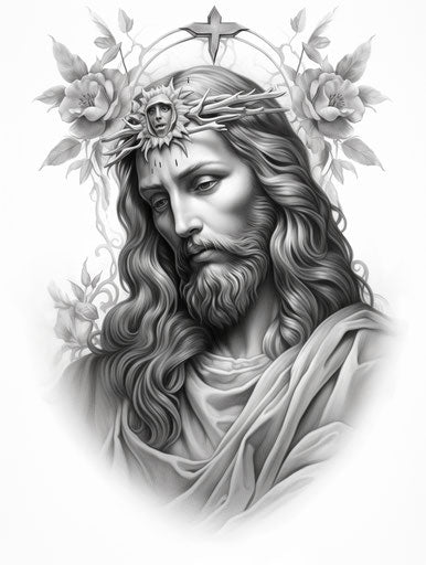Jesus tattoo design 2 in luxurious wall hangings style gray