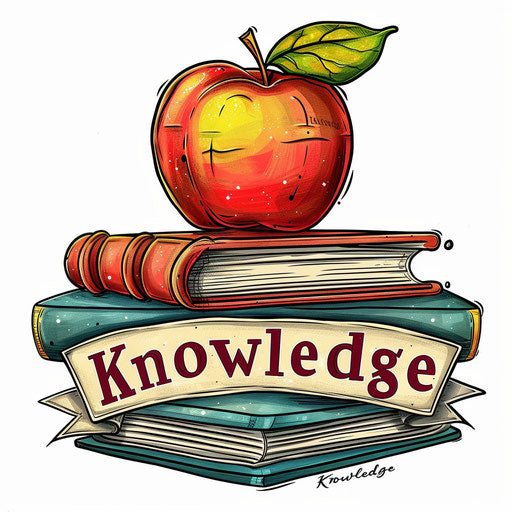 Knowledge apple on stack of books - inspirational clipart