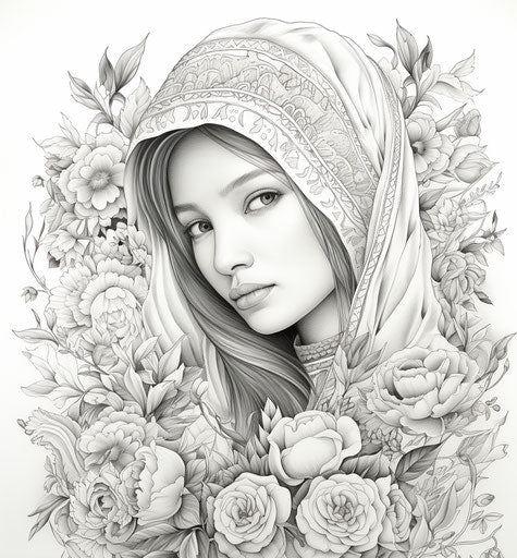 Free adult coloring pages, flower-themed traditional design