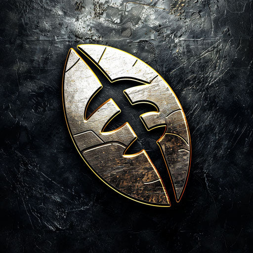 Football logo design in gold and white on textured black background