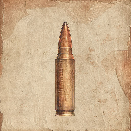 Rustic flat tattoo sketch of an oxidized copper bullet