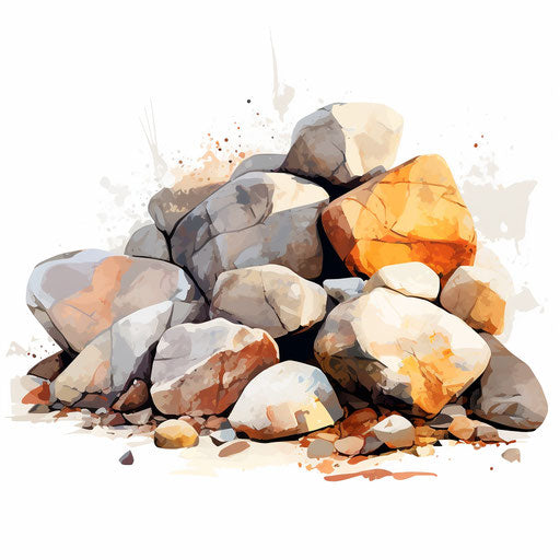Stone illustration in the style of Impressionistic Art, on white background