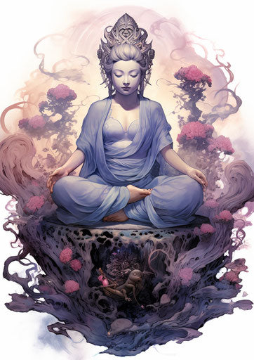 Buddha Meditation, tattoo inspired manga style, mixing genders