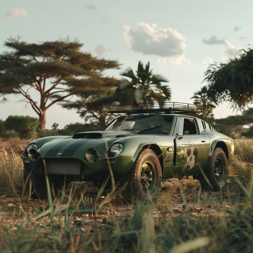 Exploring in Shelby Daytona safari edition with roof rack and tires