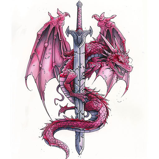 Dragon wrapping around a medieval sword