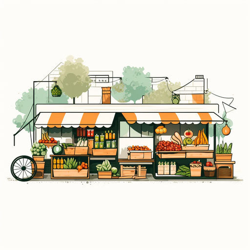 Market illustration in Minimalist style, on white background