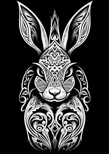 Rabbit in tribal style, inverted black and white