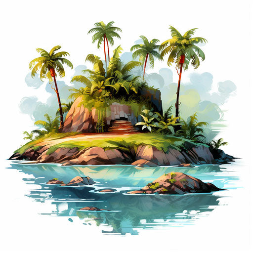 Island in Oil painting style on white background