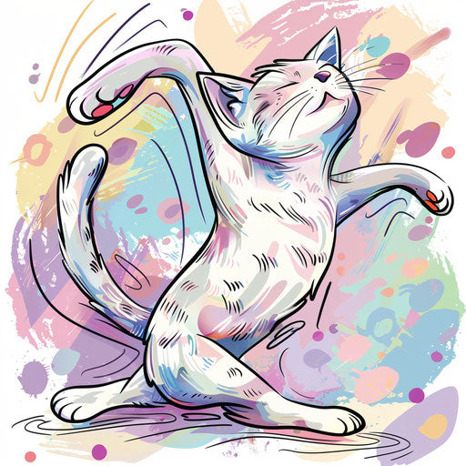 Playful tattoo sketch of a cat stretching in yoga pose