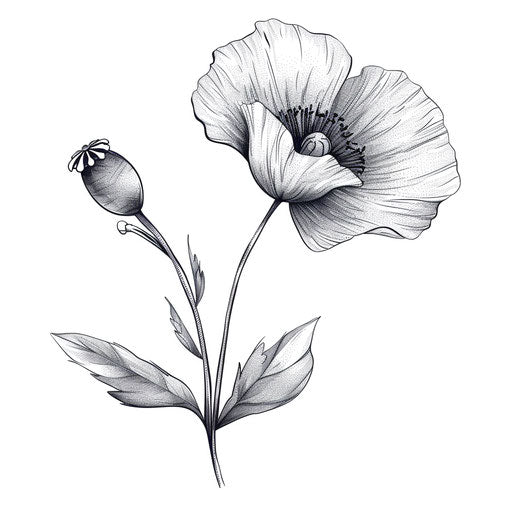 Single poppy flower tattoo design in delicate sketch style