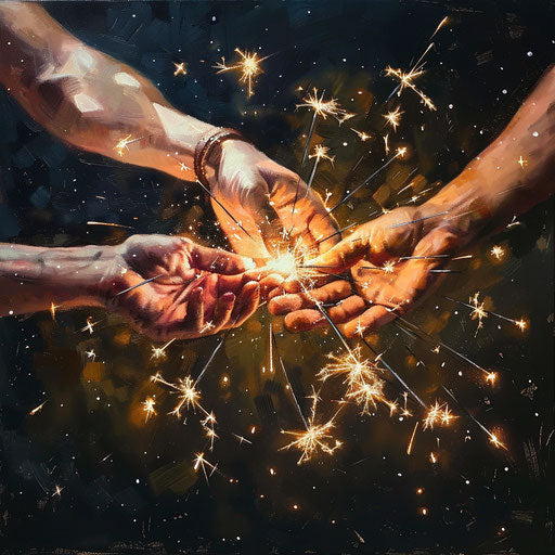 Romantic embrace through the sparklers