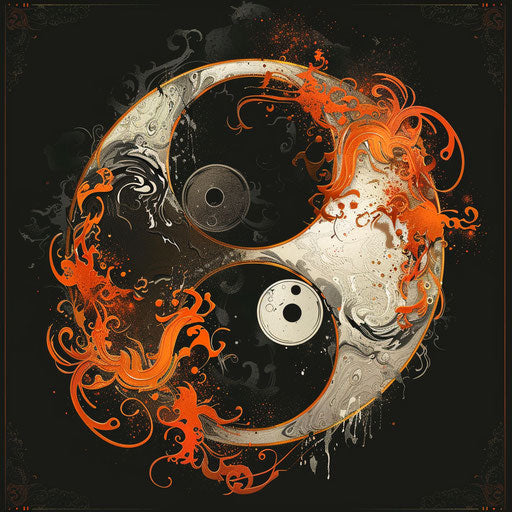 Yin and yang symbols with abstract elements