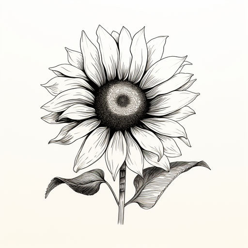 Black and white sunflower drawing, minimalist vintage style