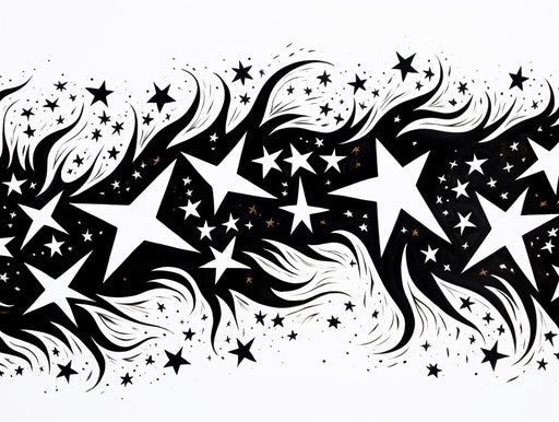 Black stars on white background, tattoo style, magic realism