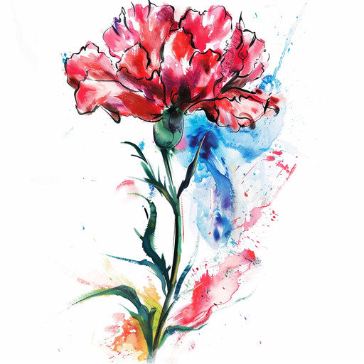 Impressionist carnation tattoo on white background