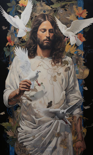 Jesus with a pair of doves