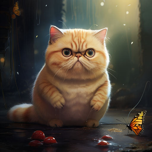Exotic shorthair cat staring at an insect