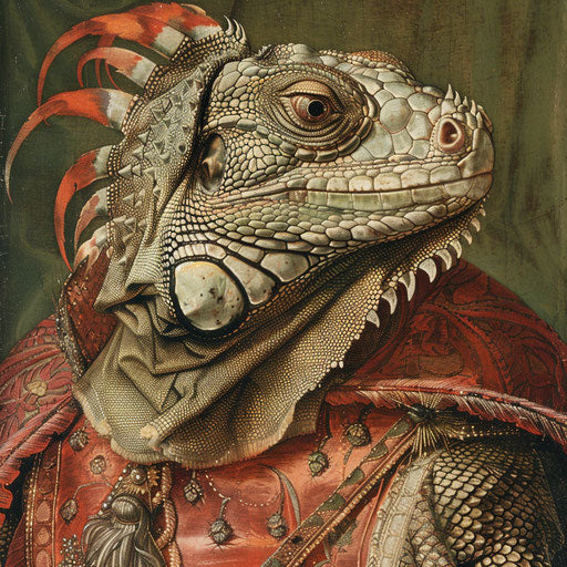 Noble iguana in Renaissance costume with classic artistic style