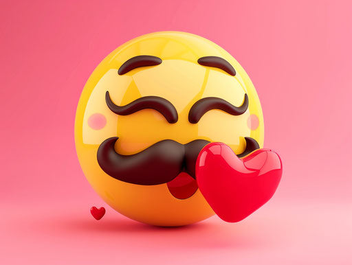 Cute love couple emoji design with mustache and red hearts on pink