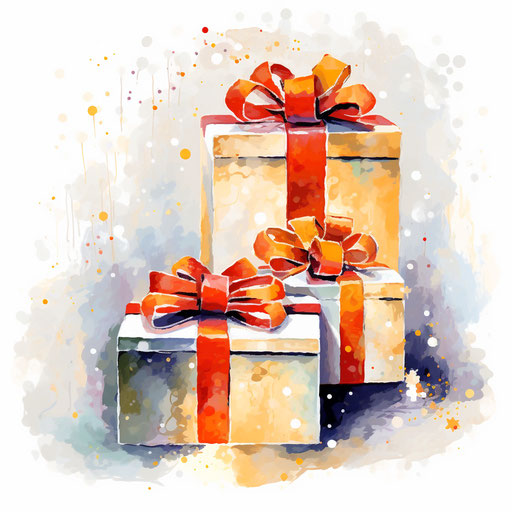 Christmas gift illustration in the style of Impressionistic Art, on white background