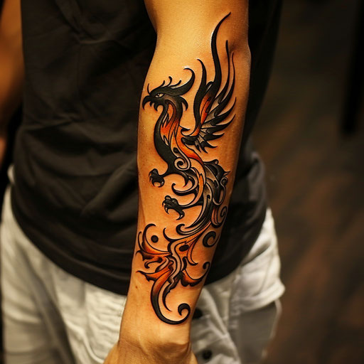 Stylish tattoos for men with a tribal phoenix