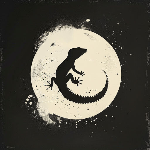 Bold and dark flat tattoo sketch with a gecko against the moon