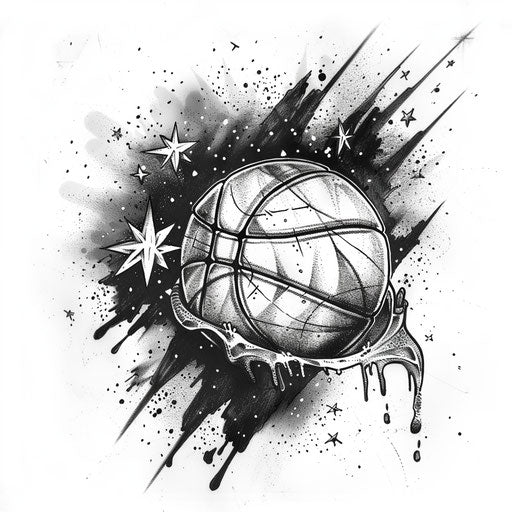Mystical tattoo sketch of a basketball surrounded by stars