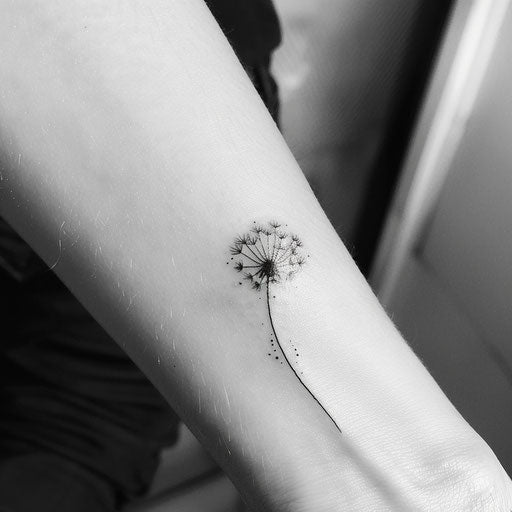Dandelion tattoo in minimalist sketch style
