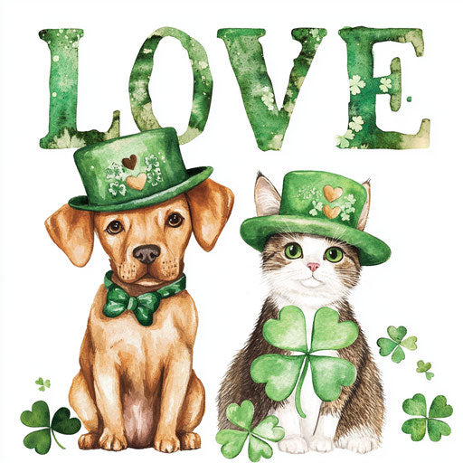 Saint Patrick's Day with cute dog and cat