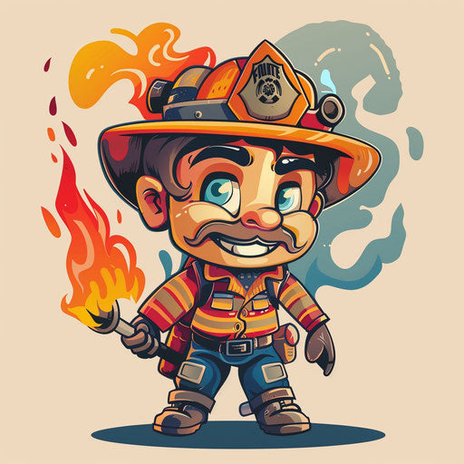 Cheerful firefighter tattoo sketch in playful clipart style