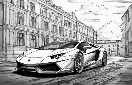 Coloring page of a Lamborghini on the street