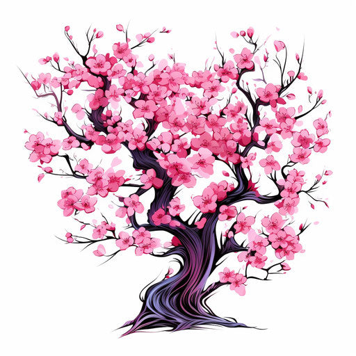 Pink tree with pink flowers, Japanese traditional style