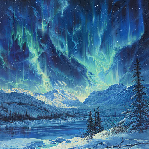 Polar light on snowy tundra