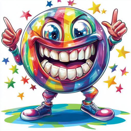 Humorous caricature of a ball with human characteristics