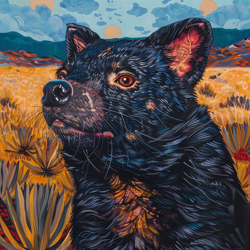 Vibrant details of a Tasmanian devil in a wild landscape