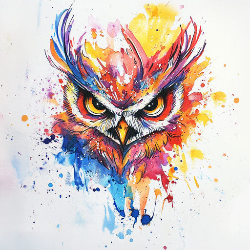 Owl chest tattoo clipart style with watercolor splashes