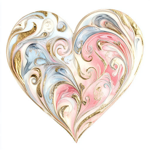 Gold and silver heart with pastel swirls for Valentine's Day