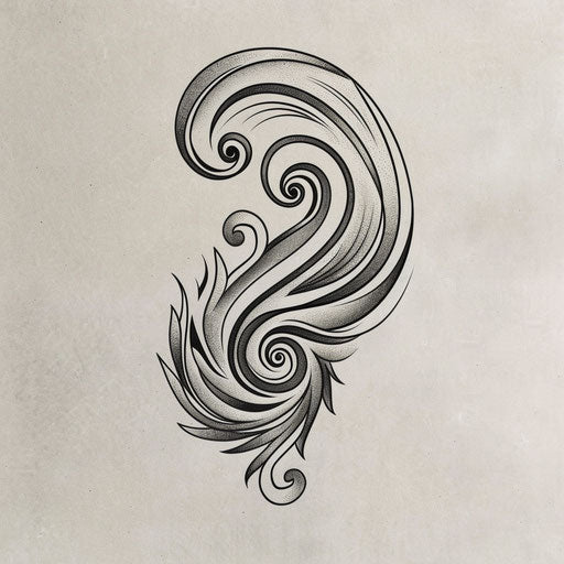 Flat tattoo sketch of neo tribal waves with a serene, flowing design