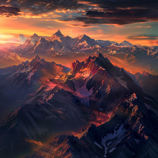 The Alps at sunrise, in the style of David Keochkerian